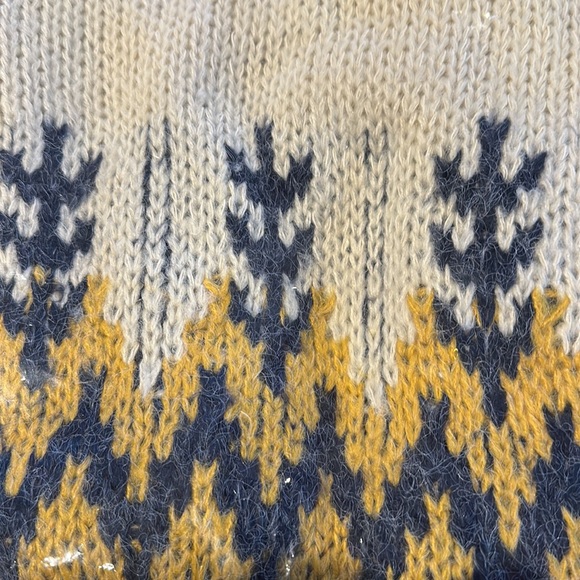 SOLD OUT Ivory Mustard Tribal Pattern Puff Sleeve Knit Cardigan Sweater Fall - Picture 8 of 9